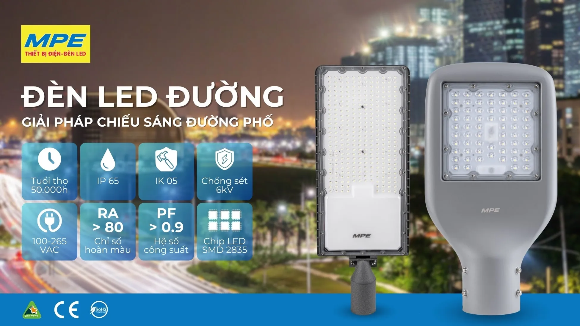 Đèn đường LED MPE - Tiết kiệm điện, ánh sáng chất lượng | ELMALL phân phối chính hãng
